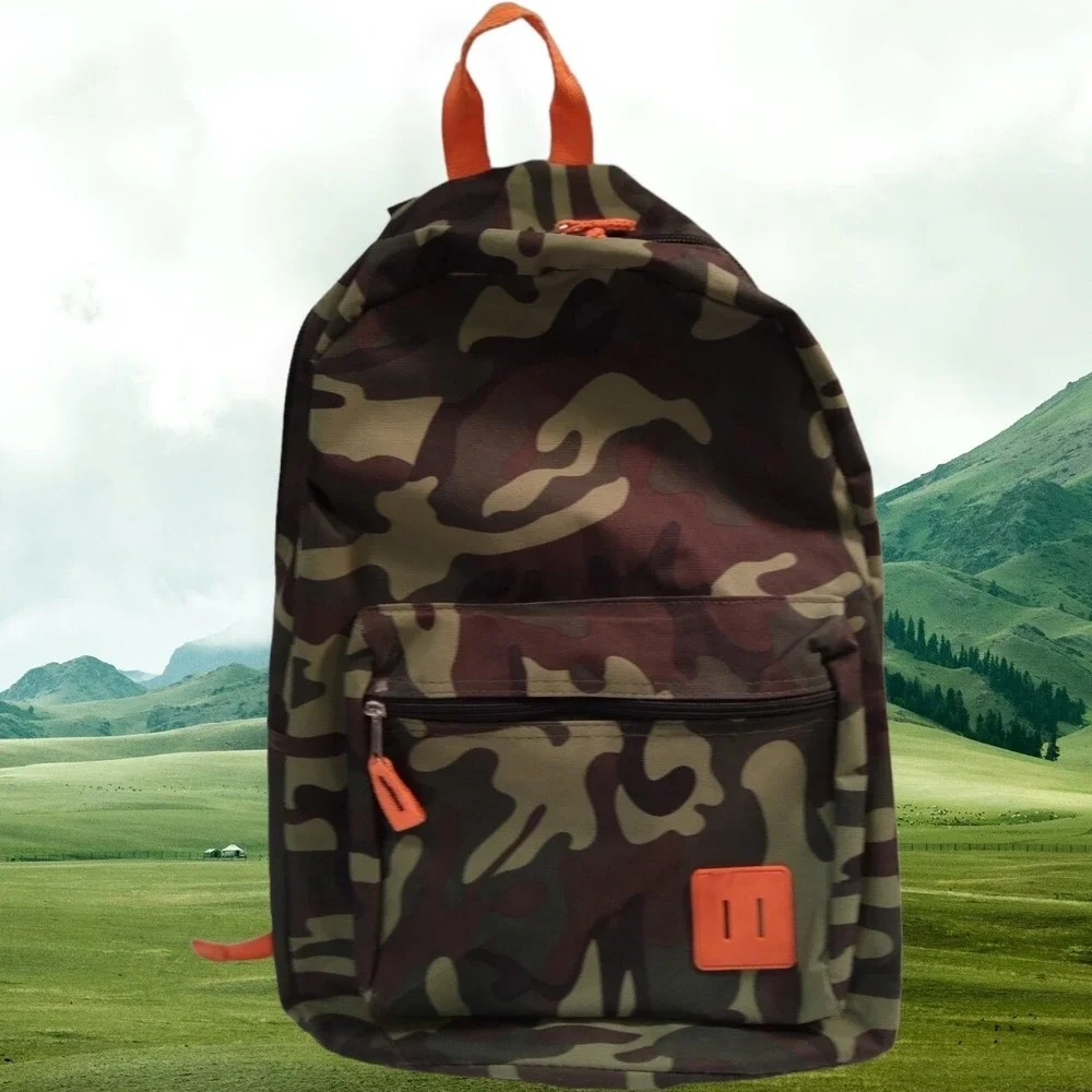 Camouflage Orange Trim Backpack/ Laptop Bag Unisex Medium Bag RN#‎ 93551